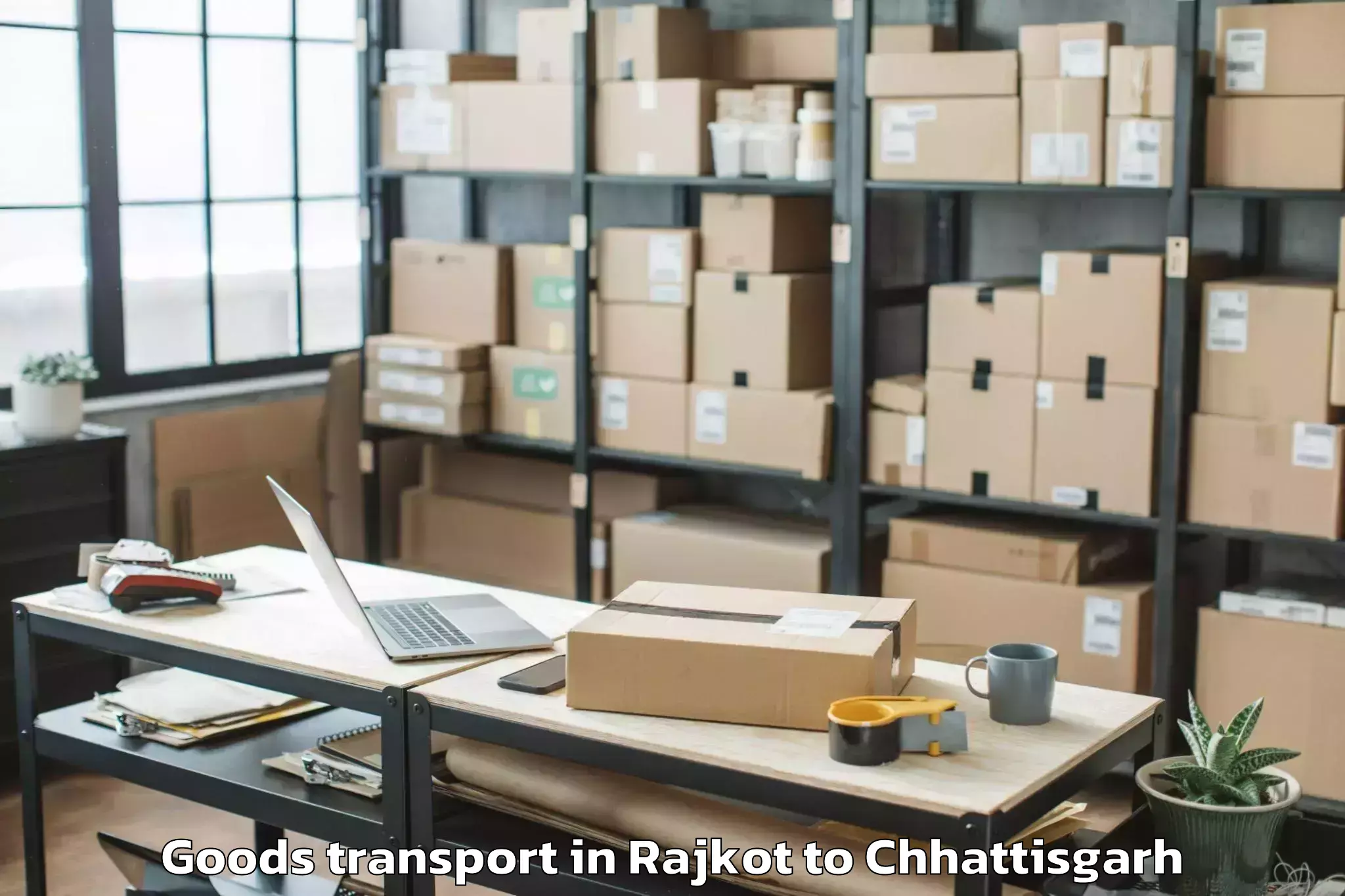 Trusted Rajkot to Abhilashi University Raipur Goods Transport